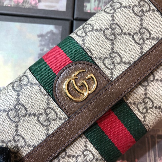 Gucci經典款錢夾錢包 523153 古馳最新款ophidia系列翻蓋式錢包 Gucci女士手拿長錢夾  gqy3443